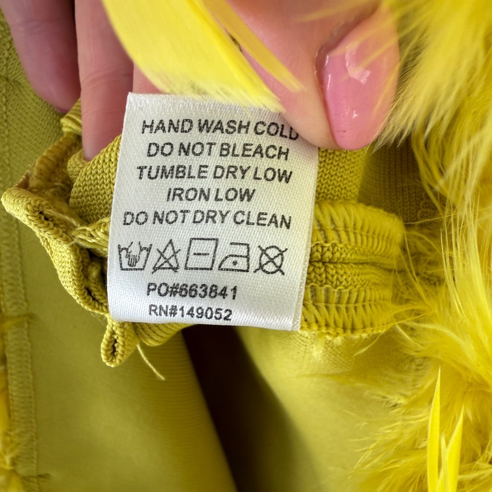 Fashion Nova Jacqueline Chartreuse Strapless Feather High Slit Dress NWT Size XS - Picture 15 of 16
